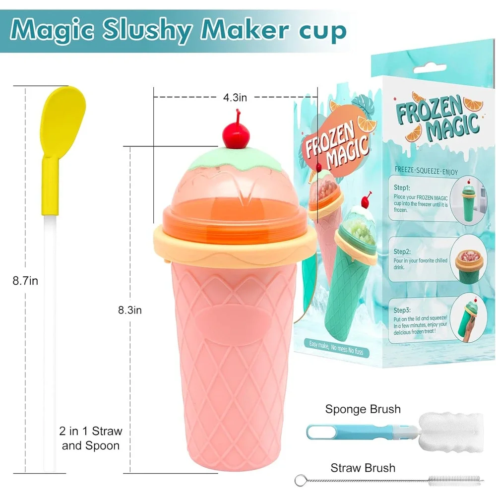 Slushie Cup, Smoothie Cups with Lids & Straws, Slushy Cup for Juices, Milk and I